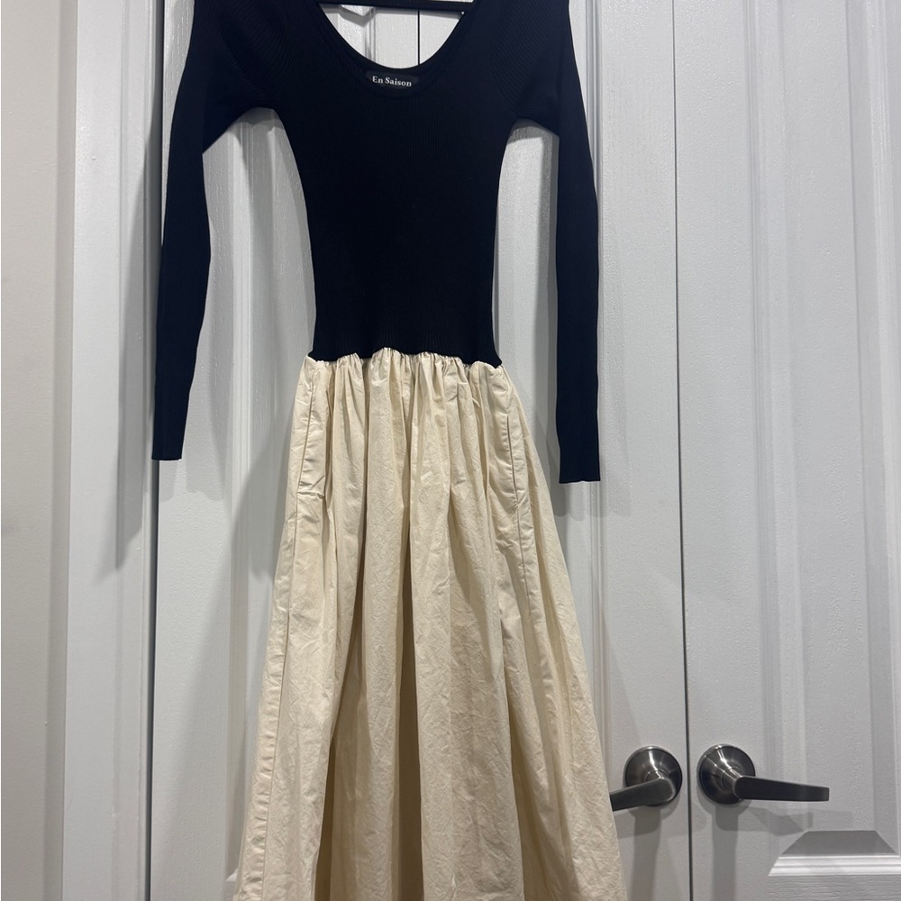 En Saison Black Top with Cream Full Skirt Dress